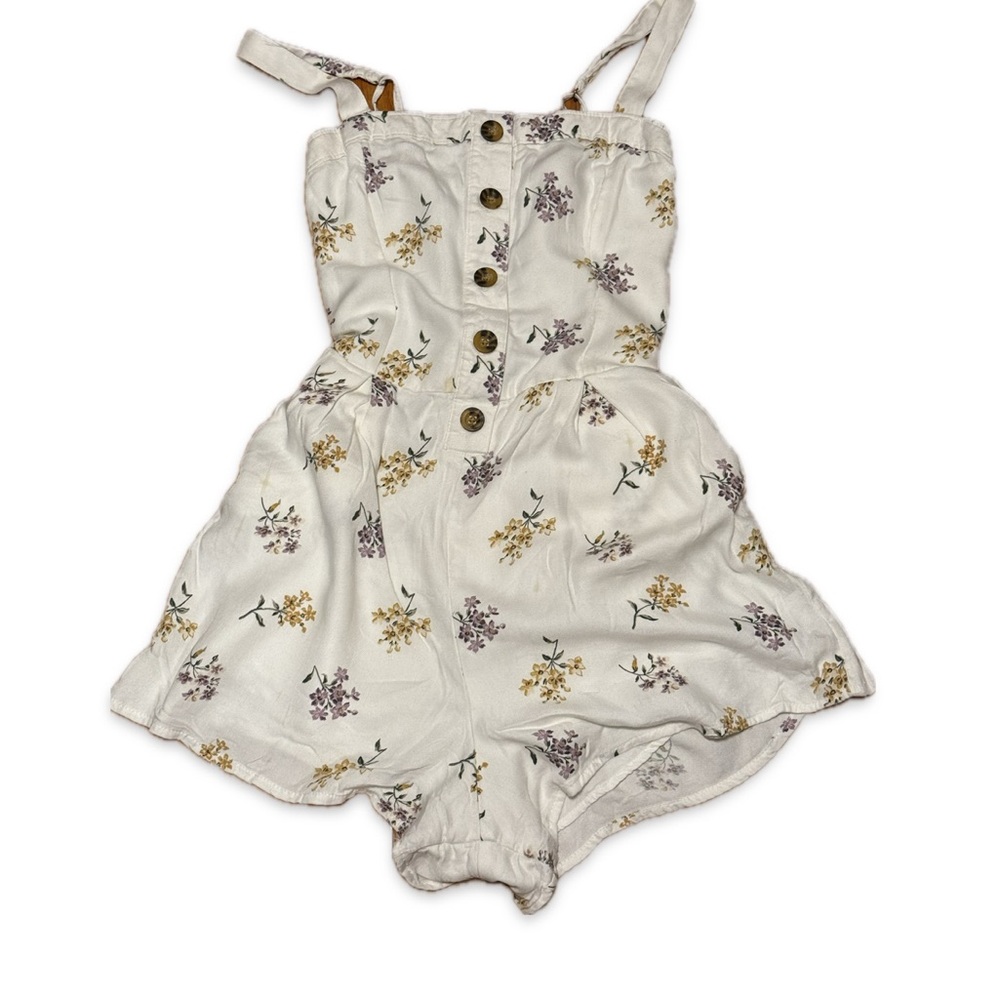 Hollister Floral Button Front Romper Ivory S